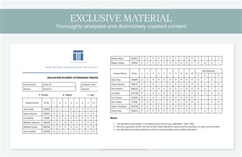 Education Student Attendance Tracking Sheet Template in Word, PDF, Google Docs - Download ...