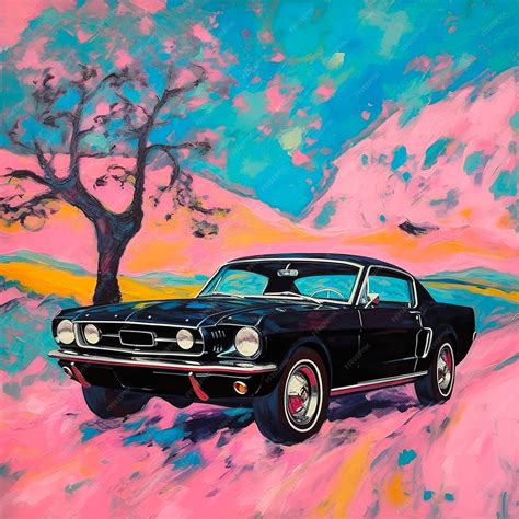 Premium AI Image | A Painting of a Black Mustang with Abstract Background