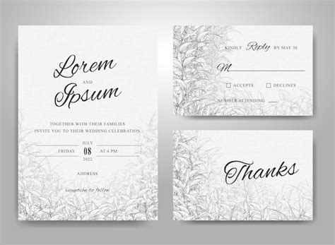 Premium Vector | Beautiful hand drawn lineart wedding invitation card set