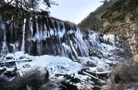 Waterfall In Winter, Jiuzhaigou, China Stock Image - Image of lake ...