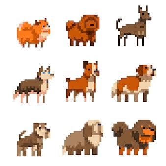 Free Vector | Pixel art pets icons. 8 bit dogs and cats. pets cat and ...