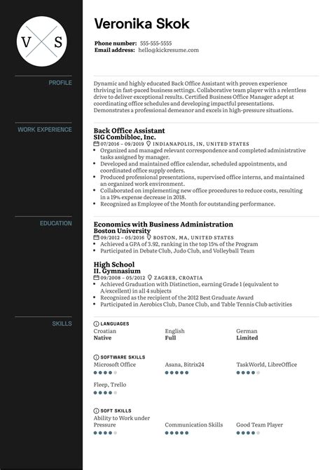 Back Office Assistant Resume Sample | Kickresume