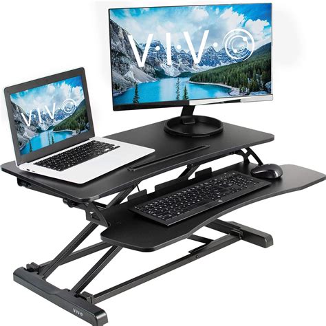 VIVO Black Height Adjustable 32 inch Standing Desk Converter | Sit Stand Dual Monitor and Laptop ...