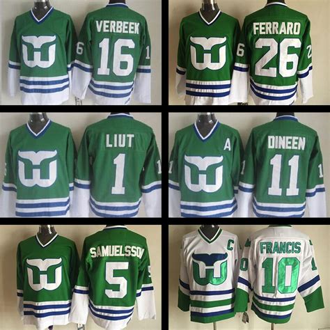 2019 100% Stitched Throwback Hartford Whalers Jersey 10 Ron Francis 16 Verbeek 11 Kevin Dineen ...