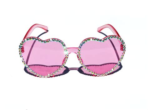 HEART SUNGLASSES Blingy Crystal Rims, Edm, Festival, Pastel Girly Glasses, Trendy Alternative ...