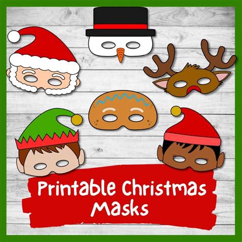 6 Printable Christmas Masks (Color And Plain Templates) - Nurtured Neurons