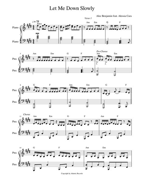 Let Me Down Slowly by Alec Benjamin Sheet music for Piano (Piano Duo ...