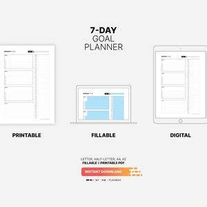 7-day Goal Planner Printable Daily Schedule Fillable Work & - Etsy