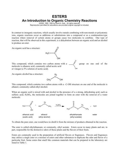 Esters: An Introduction to Organic Chemistry Reactions