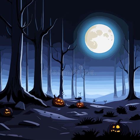 Halloween Graveyard Scene with Pumpkins. Haunting Nightmare Halloween Stock Vector ...