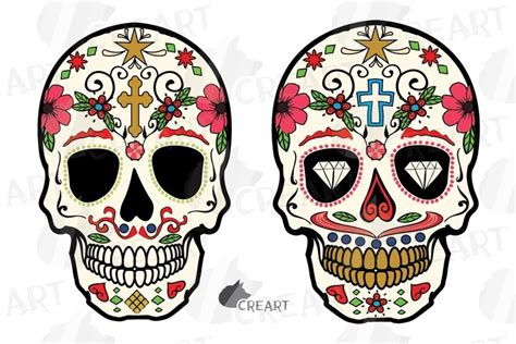 Sugar skull printable clip art. Mexican skull wall art.