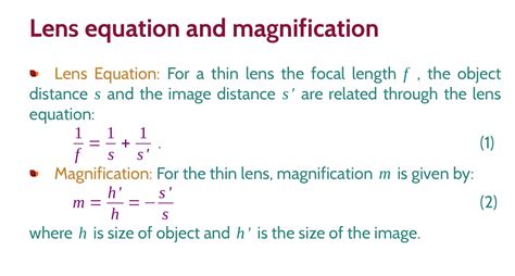 Lens equation and magnification • Lens Equation: For | Chegg.com