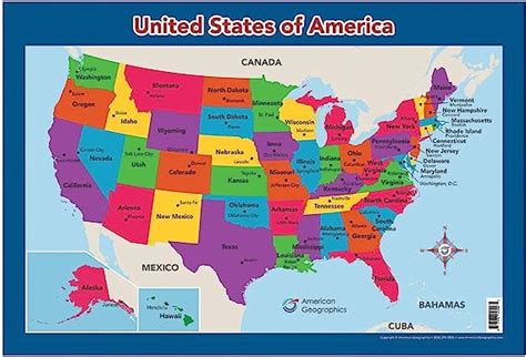 USA Map for Kids - United States Wall/Desk Map (18" x 26" Laminated ...