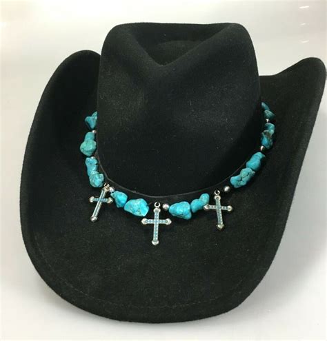 Scala Mens Black Wool Cowboy Western Hat Turquoise Crosses Crucifix ...