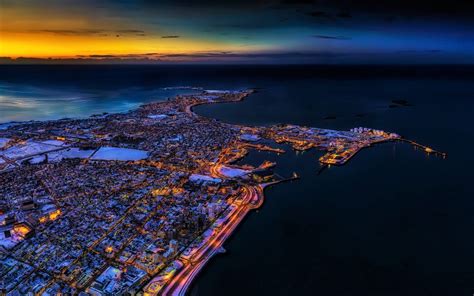 Download Horizon Night Aerial Iceland City Man Made Reykjavik HD Wallpaper