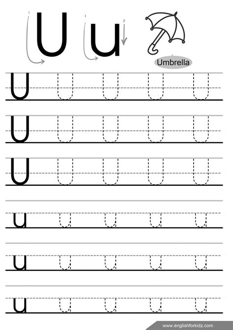 Letter Tracing Worksheets (Letters U - Z)