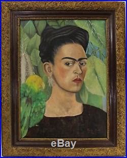 Original Art On Canvas » Frida Kahlo Signed Original Vintage Oil Painting on Canvas