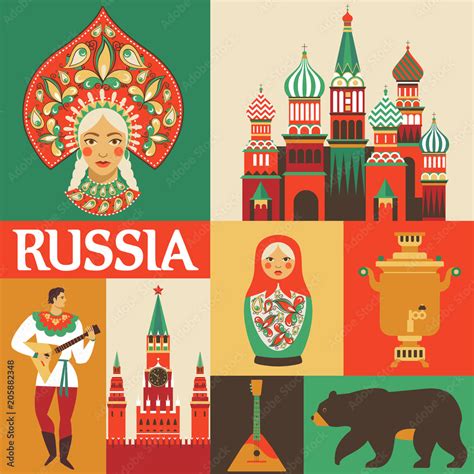 Russia. Russian folk art Flat design. Vector illustration. Stock Vector ...