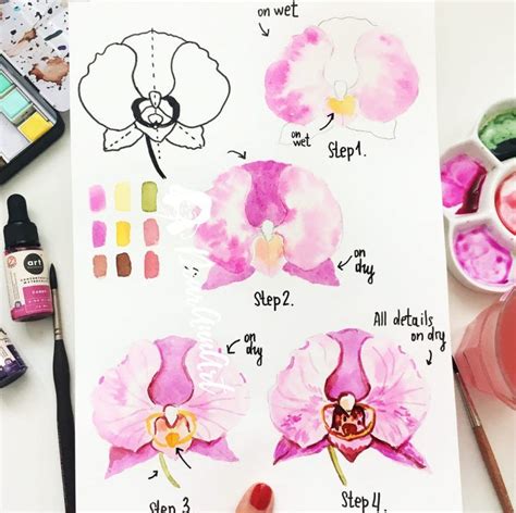 Flowers | Dearannart | Watercolor flowers tutorial, Orchids painting, Flower drawing