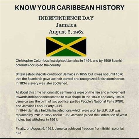 an information sheet describing the history of jamaica and what it means for people to know