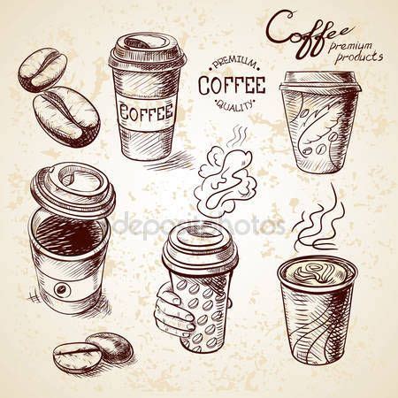 Mano dibujada de la doodle sketch vintage de papel taza de llevar café ...