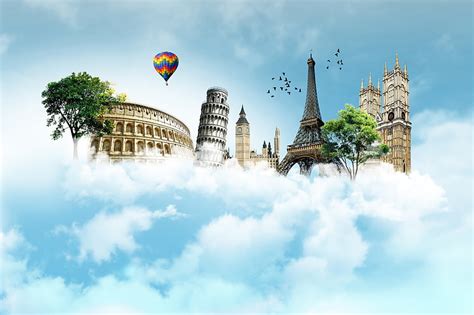 HD wallpaper: famous landmarks illustration, sky, travel, monuments, famous places | Wallpaper Flare