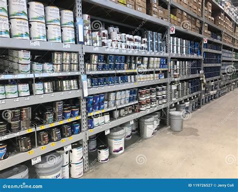 The Paint Aisle of a Lowe`s Hardware Store Editorial Photography - Image of floors, home: 119726527