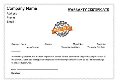 Free Warranty Certificate Template Word - PDF Download