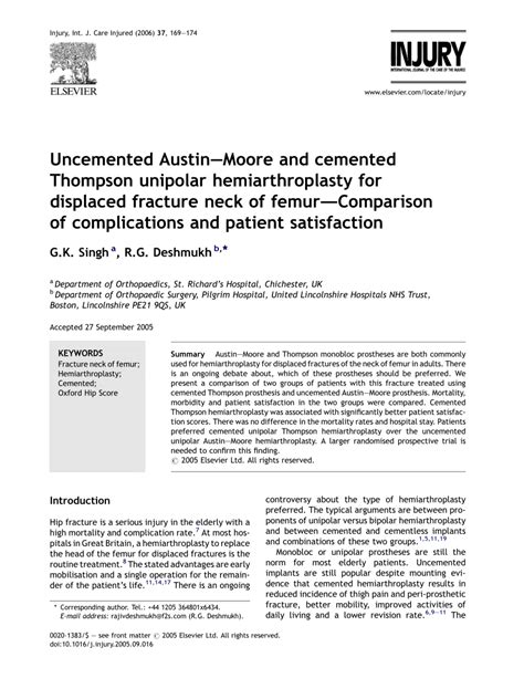 (PDF) Uncemented Austin-Moore and cemented Thompson unipolar ...