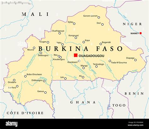 Burkina Faso Political Map with capital Ouagadougou, national Stock ...