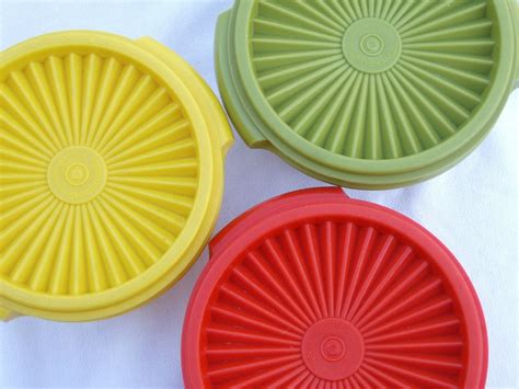 3 vintage bright Tupperware storage containers with lids