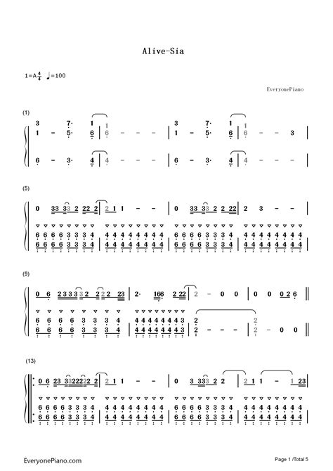 Alive-Sia Numbered Musical Notation Preview