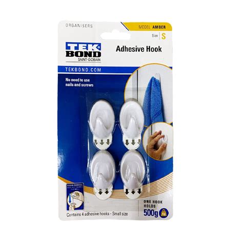 TEKBOND Amber Self Adhesive Hooks Small 4 Hooks & Strips