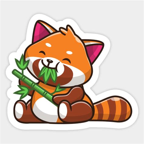 Cute Red Panda Eating Bamboo Cartoon - Red Panda - Sticker | TeePublic