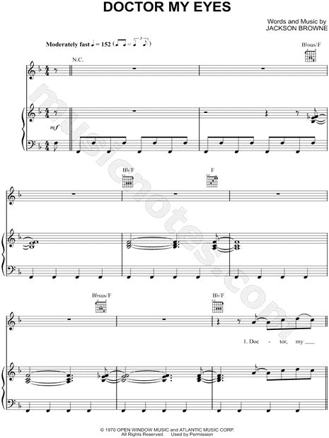 Jackson Browne "Doctor My Eyes" Sheet Music in F Major (transposable ...