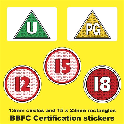 BBFC Classification / Rating Stickers Labels U PG 12 15 18 Ideal For ...