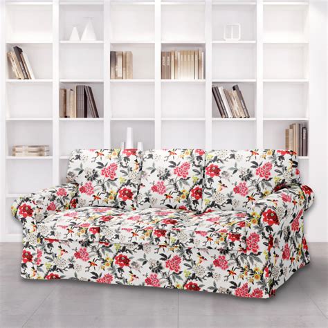 IKEA EKTORP Sofa Slip Cover, White Floral Ebony in 2021 | Ikea ektorp ...