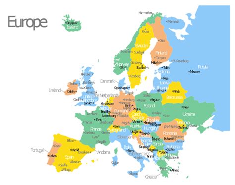 Map Of Europe With Capital Cities And Countries