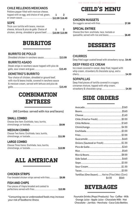 Menu at El Buen Gusto restaurant, Prosser