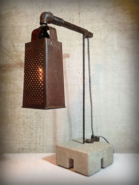Custom Upcycled Recycled Grunge Minimalist Reclaimed Metal And Concrete Lamp by Retro Steam ...