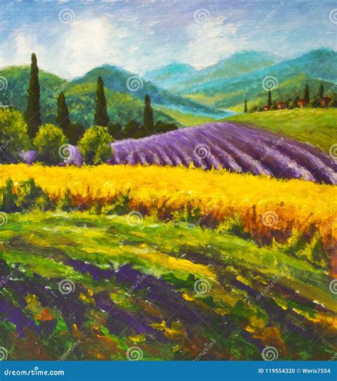 Lavender Purple Field Painting. Italian Summer Countryside. French ...