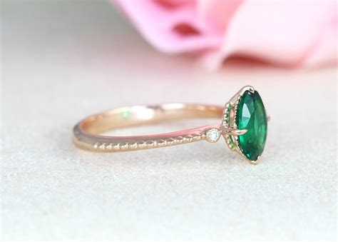 Vintage Wedding Ring Set, Oval Emerald Ring Rose Gold Promise Antique ...