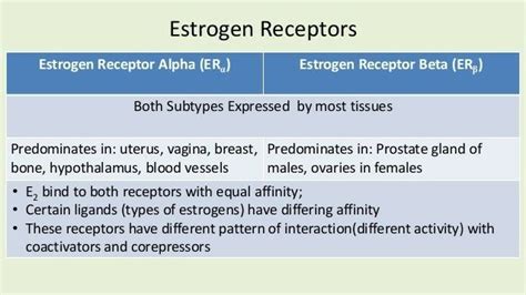 Types of Estrogen Receptors ... Note: Estrogen receptor "beta" mainly on Ovary & Prostate ...