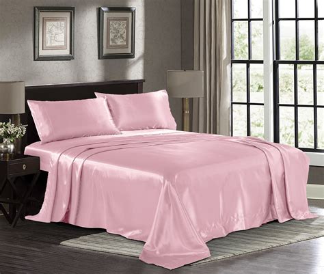 Satin Sheets California King [4-Piece, Pink] Luxury Silky Bed Sheets ...