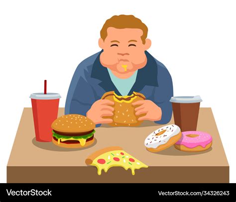 Fat boy eating junk food Royalty Free Vector Image