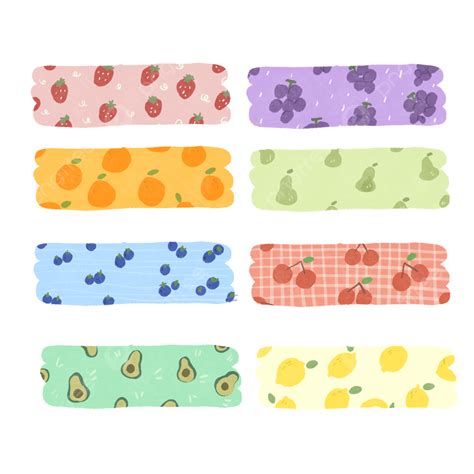 Printable Washi Tape PNG Picture, Cute Washi Tape Fruits Set Collection ...