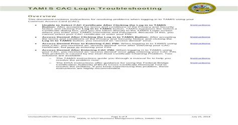 TAMIS CAC Login Troubleshooting · TAMIS CAC Login Troubleshooting . How ...