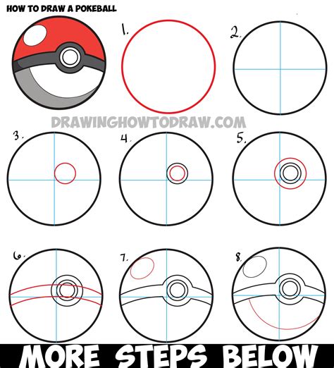 How to Draw a Pokeball from Pokemon - Easy Step by Step Drawing Tutorial - How to Draw Step by ...