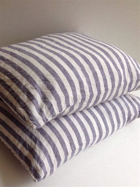 Set of Two Striped Linen Pillowcases, Blue and White Linen Pillowcases - Linenbee