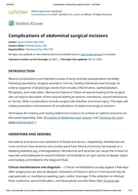 Complications of abdominal surgical incisions - Up To Date - Official ...